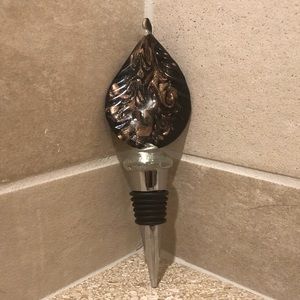 New - Murano Style Art Glass Wine Stopper - Black with Gold
